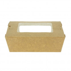ENSALADERA CARTON KRAFT CON DOS VENTANAS 810CC