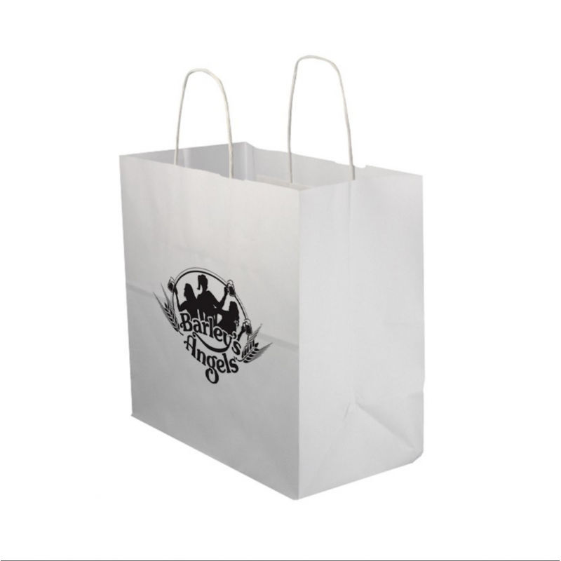Bolsa Papel Blanca Asa Rizada (26+14x27cm) Personalizada Bolsa Papel Blanca Asa Rizada (26+14x27cm) Personalizada