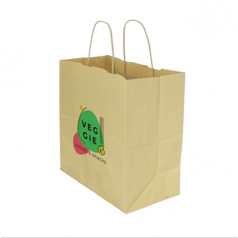 Saco de Papel Kraft com Alça Encaracolada (26+14x27cm) Personalizado