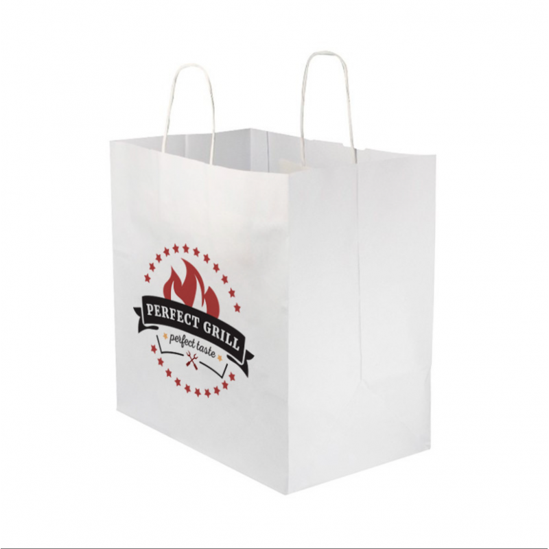 Saco de Papel Branco com Alça Encaracolada (30+18x29 cm) Personalizado