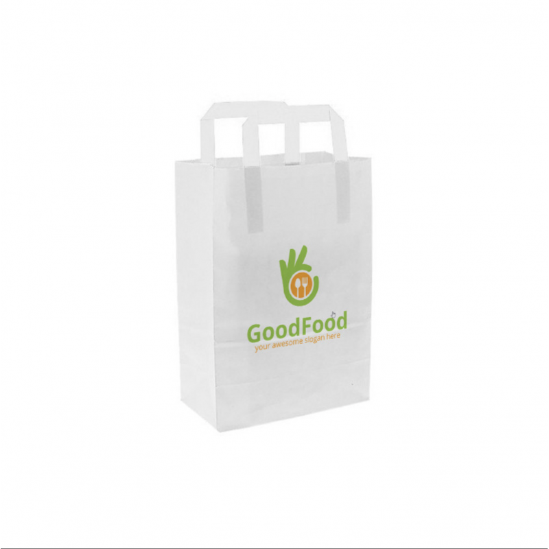 Bolsa de papel blanca con asa plana (20+10x28cm)