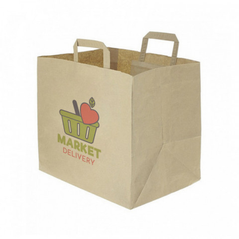 Sacolas de papel kraft de fundo largo e alto (32+21x33cm) Personalizadas