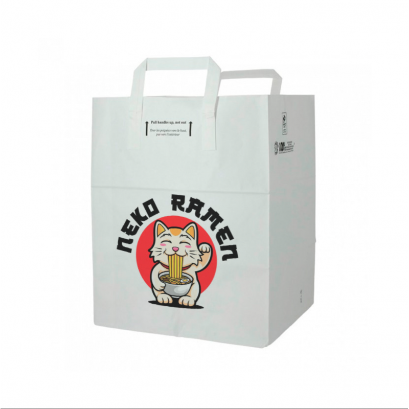 Bolsa de papel blanco con asas (26+20x32cm) Personalizada Bolsa de papel blanco con asas (26+20x32cm) Personalizada