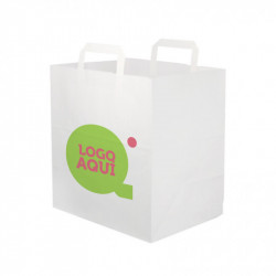 Saco de Papel Branco com Alça Plana (28+17x29cm) Personalizado