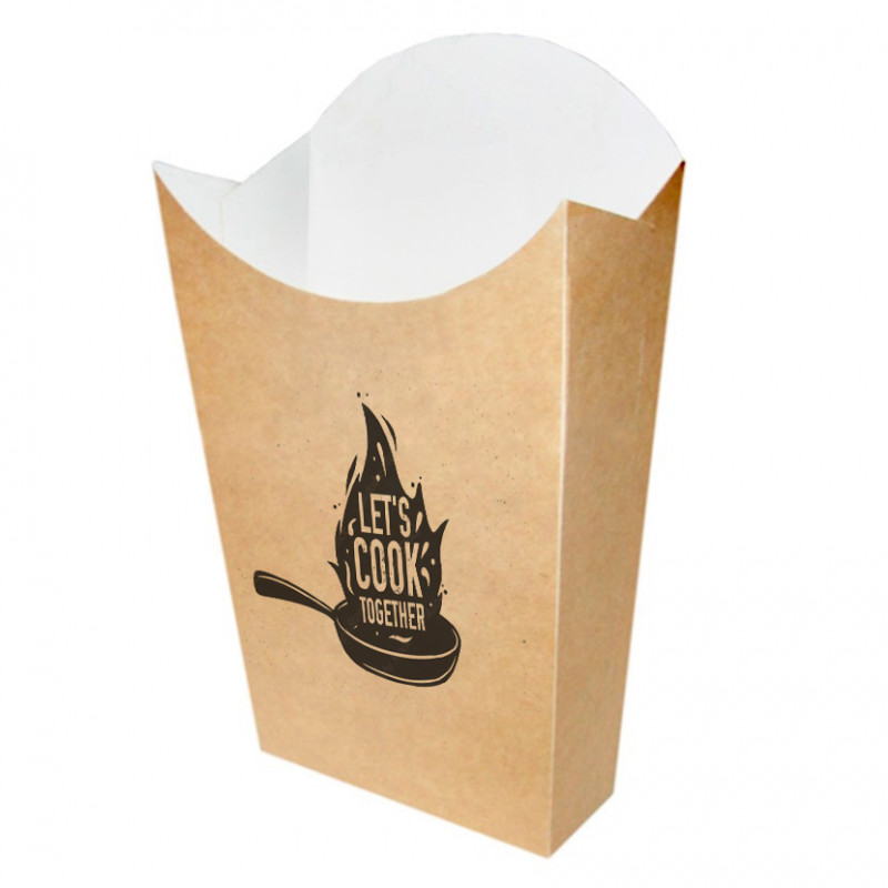 Petaca para patatas fritas cartón kraft grande Personalizada 1 tinta