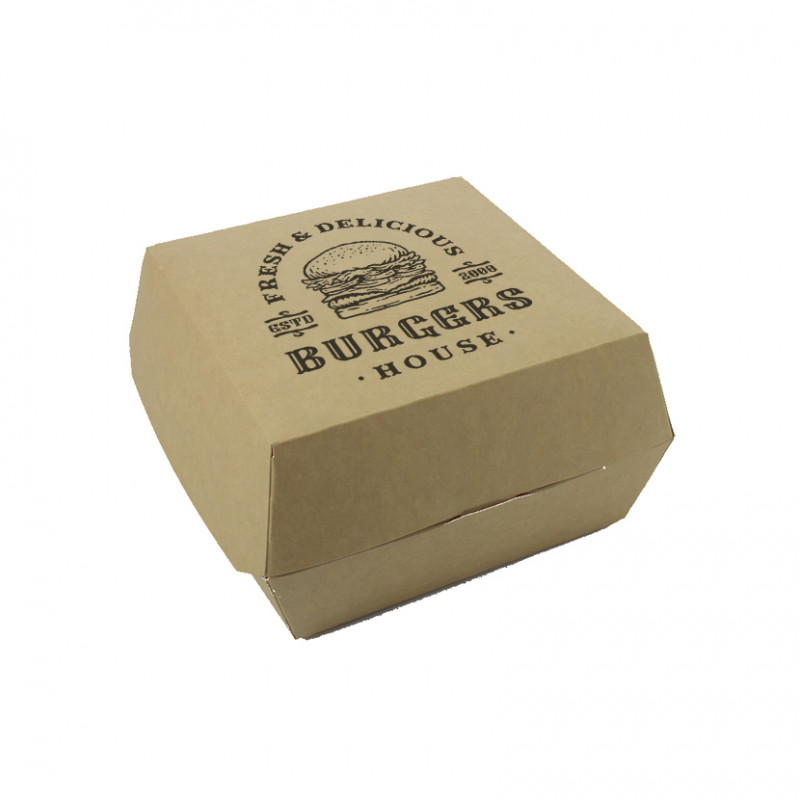 Caja para hamburguesa grande de cartón kraft (12x12cm) Personalizada 1 Tinta