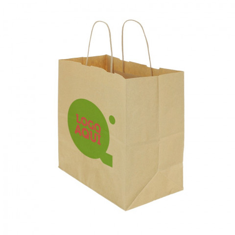 Saco de Papel Kraft com Alça Encaracolada (26+14x27cm) Personalizado