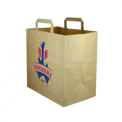 Saco de Papel Kraft com Alça Plana (28+17x29cm) Personalizado