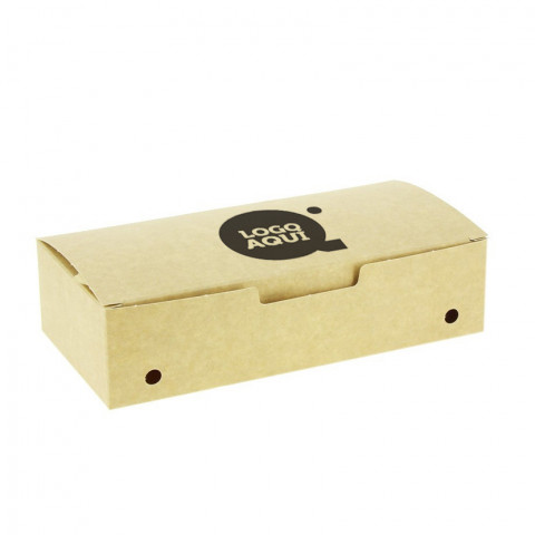 Caja para fritos grande automontable negro kraft (20x10x5cm) Personalizado