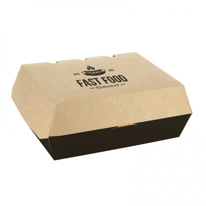 Caja menú de cartón negro kraft laminado antigrasa Personalizada 1 Tinta