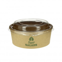 Ensaladera Cartón Kraft Con Tapa PET 550ml Personalizada 1 Tinta