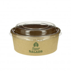 Tigela de salada de papelão Kraft com tampa 550ml personalizada 1 tinta