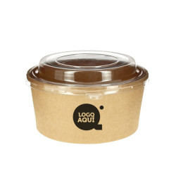 Tigela de poke de cartão kraft com tampa PET (750cc) Personalizada 1 Tinta