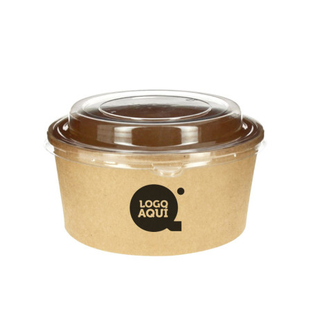 Ensaladera bowl poke de cartón kraft con tapa PET (750cc) Personalizada 1 Tinta