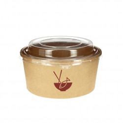 Ensaladera bowl poke de cartón kraft con tapa PET (750cc) Personalizada 1 Tinta