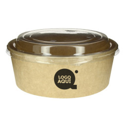 Saladeira de cartão kraft com tampa PET (1200cc) Personalizada 1 Tinta