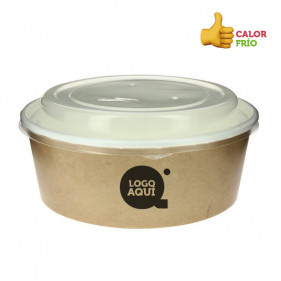 Tarrina de cartón efecto kraft con tapa para platos calientes (1200cc) Personalizada 1 Tinta