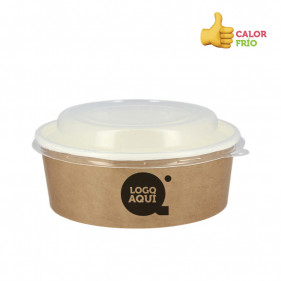 Envase de cartón deco kraft con tapa PP (550cc) Personalizado 1 Tinta