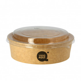 Envase cartón redondo con tapa antivaho para comidas calientes kraft 948cc Personalizado 1 Tinta