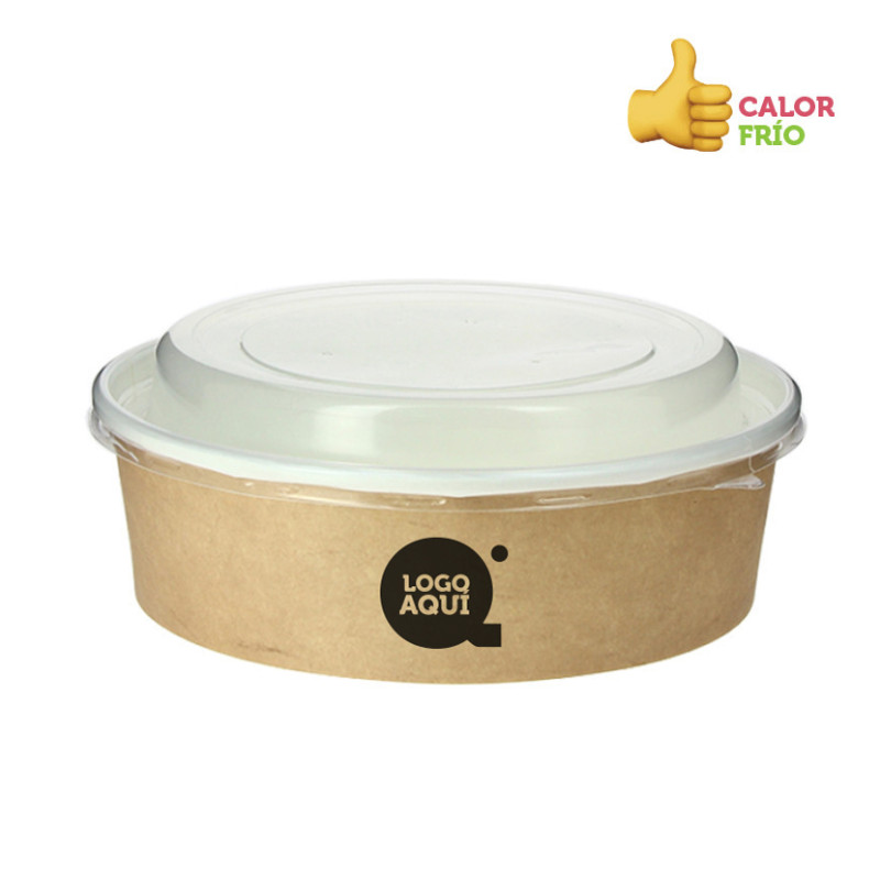 Envase redondo c/tapa comidas calientes decor kraft 948cc Personalizado 1 tinta