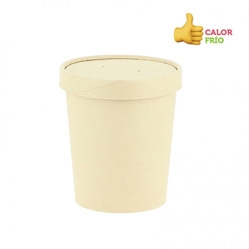 Envase cartón ECO bambú para sopas y caldos con tapa (475ml) Personalizado 1 Tinta