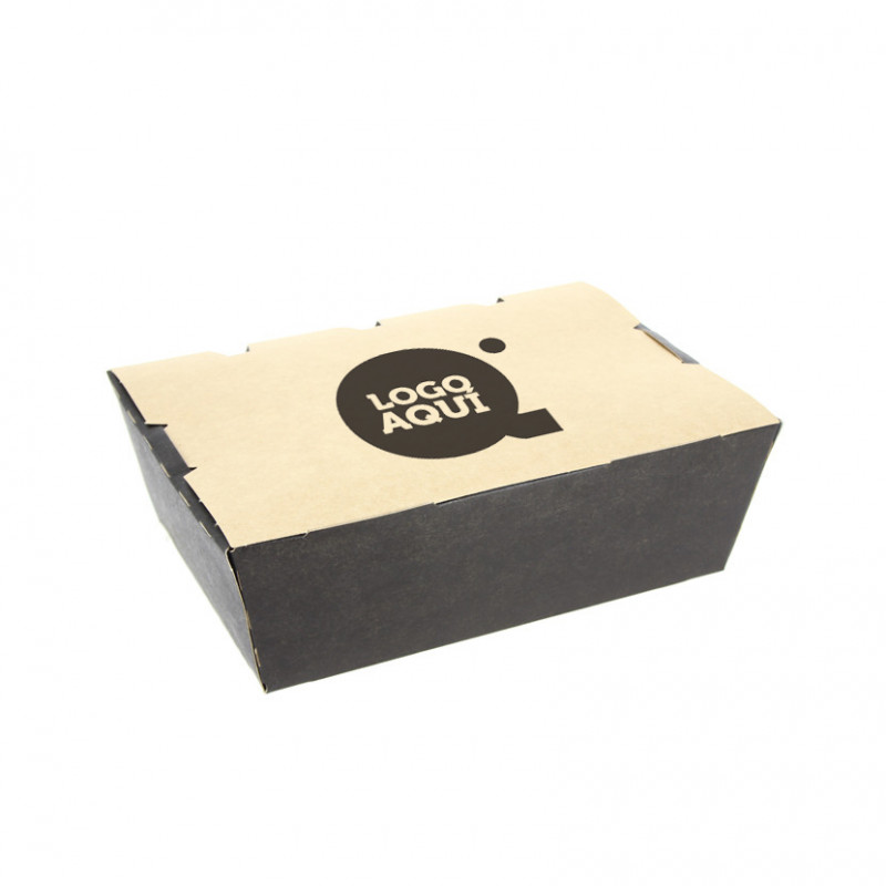 Recipiente preto kraft para porções de fritos e sanduíches (1400cc) Personalizado 1 tinta