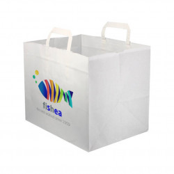 Saco de Papel Branco fundo largo alça plana (32+21x25cm) Personalizado