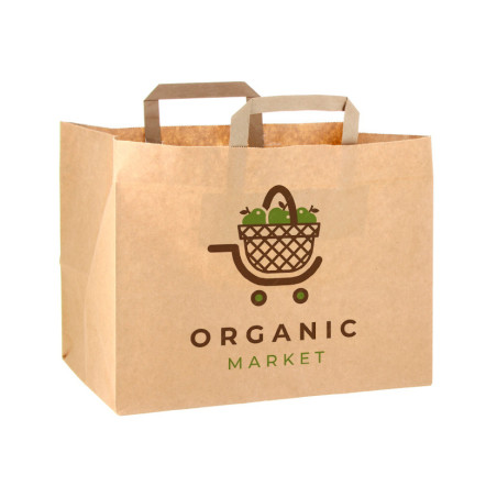 Saco de Papel Kraft com fundo largo alça plana (32+21x25cm) Personalizado