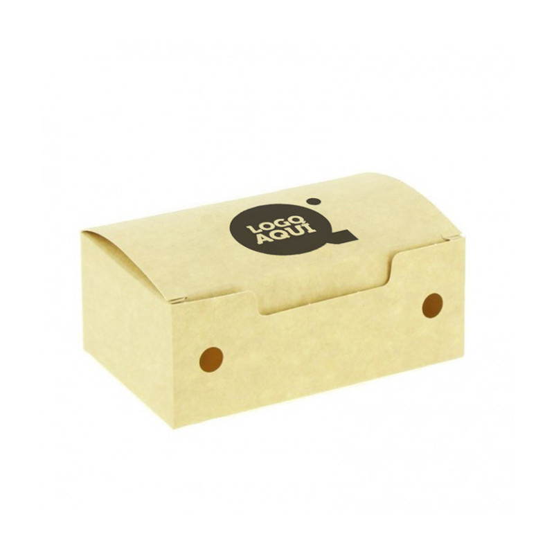 Caixa pequena kraft para fritos com ventilação (11,5x7,2x4,3cm) Personalizada