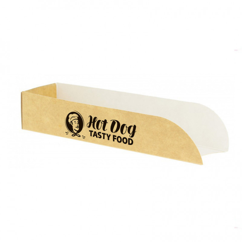 Cunha de papelão kraft para Hot Dog e waffles (17,5x5x3,5 cm) Personalizada