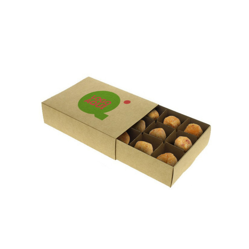 Cajas para llevar croquetas de cartón kraft 12u (17x13x5,5cm) Personalizada