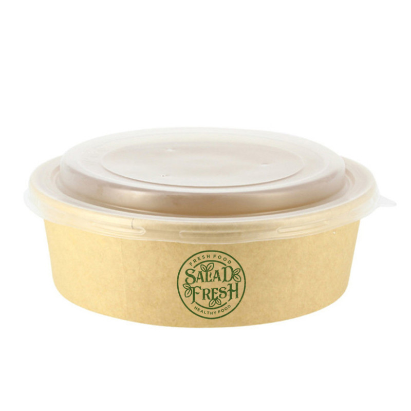 Ensaladera de cartón kraft con tapa PP (1000cc) Personalizada 1 Tinta