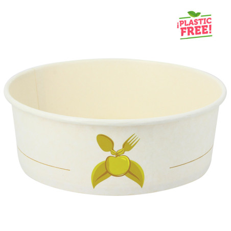 Ensaladera Cartón Blanco Plastic Free 1100 cc Impresa 1 a 4 colores