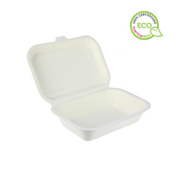 Envase de fibra blanco rectangular con tapa (450cc)