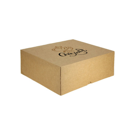 Caja tarta kraft con apertura frontal (23x23x10 cm) Personalizada 1 cara color