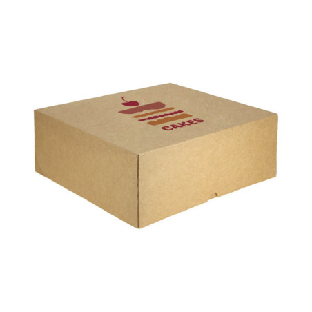 Caja tarta y roscón kraft con apertura frontal (26x26x10 cm) Personalizado 1 cara color