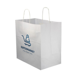 Bolsa Papel Blanca Asa Rizada (30+18x29 cm) Impresa