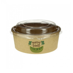 Ensaladera Cartón Kraft Plastic Free Con Tapa Rpet 500ml Impresa