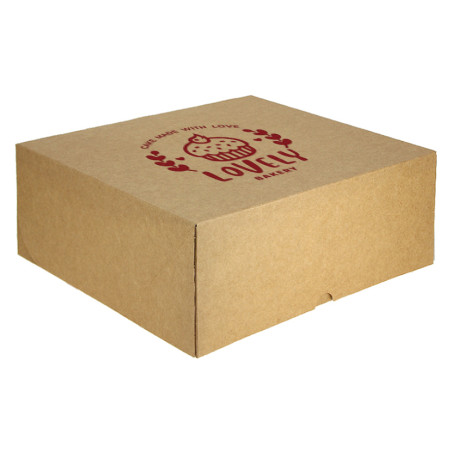 Caja tarta y roscón kraft con apertura frontal (35x35x10 cm)  Personalizada 1 Tinta