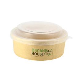 Ensaladera de cartón kraft con tapa PP (550cc) Personalizado 1 tinta