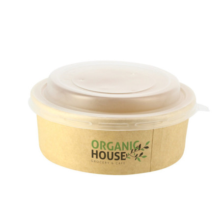Ensaladera de cartón kraft con tapa PP (550cc) Personalizado 1 tinta