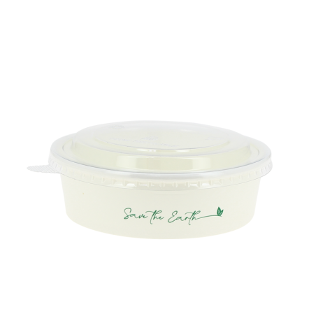 Saladeira reciclável de cartão branco com tampa RPET (500ml)