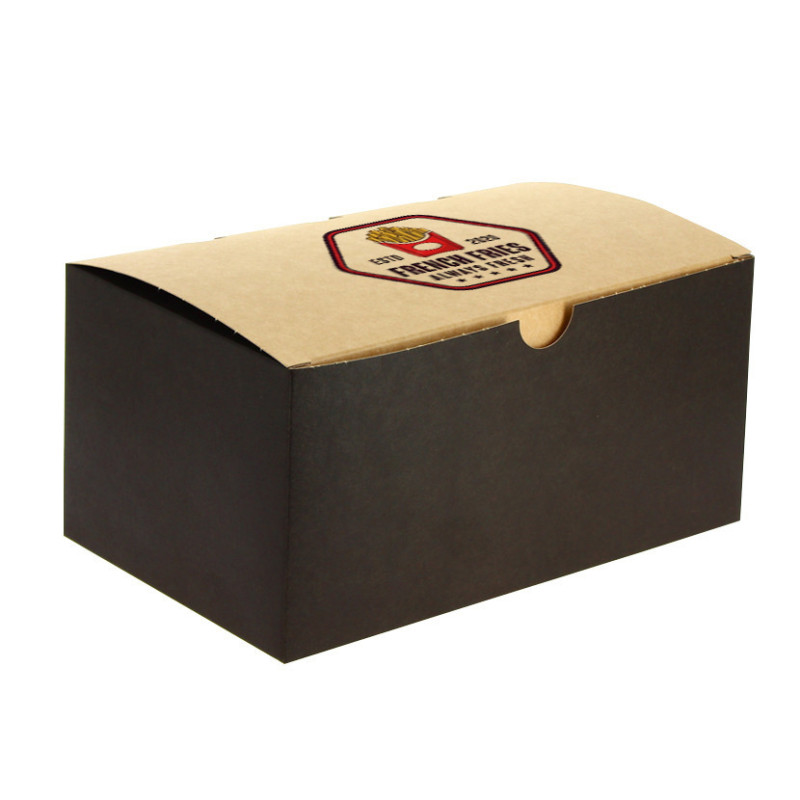 Cajas para fritos negra kraft automontables (20,5x12,5x10cm) Personalizadas