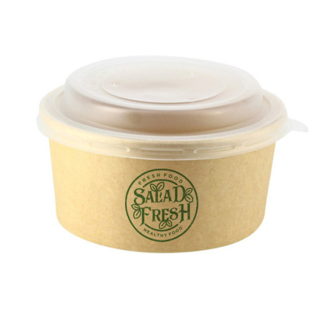 Ensaladera de cartón kraft con tapa PP (750cc) Personalizada 1 Tinta