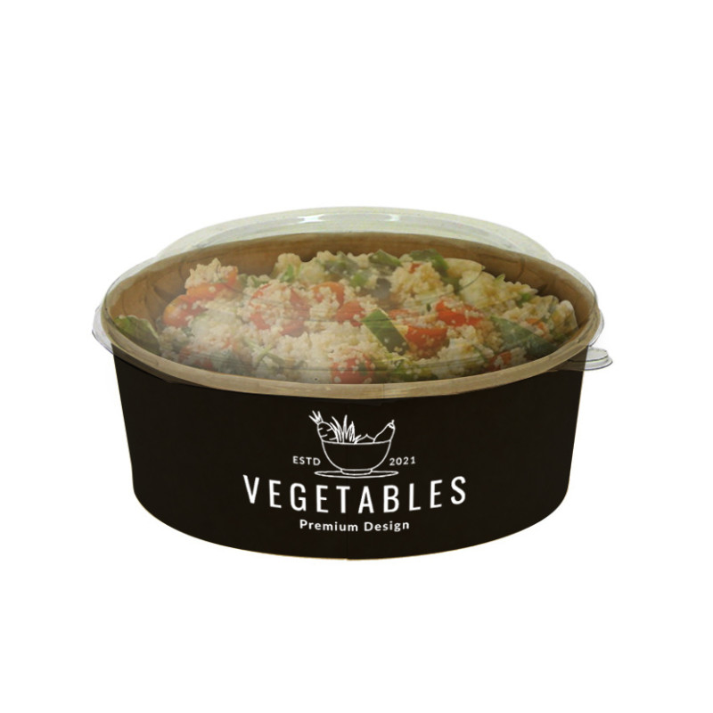 Ensaladera cartón negro con tapa PET 550ml Personalizada 1 Tinta