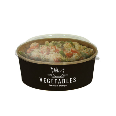 Ensaladera cartón negro con tapa PET 550ml Personalizada 1 Tinta