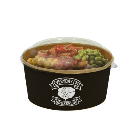 Ensaladera de cartón negro con tapa PET (750cc) Personalizada 1 tinta