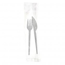 Pack de cubiertos blancos PS reciclable (tenedor y cuchillo)
